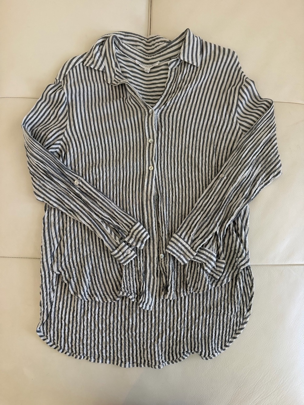 Jane and Delancey Black & White Striped Button-Down Shirt